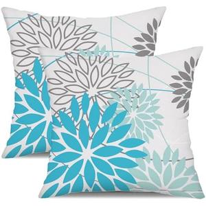 DFXSZ Outdoor Waterproof Summer Pillow Covers 18x18 Set of 2 Blue Floral Decorative Pillowcase for Patio Furniture 01S18