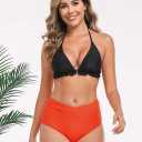 Halcurt Women's Cross Front High Waisted Bikini Swim Bottoms Full Coverage Swimsuit Bottoms Orange, Size: L