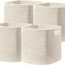 UBBCARE Set of 4 Storage Cubes-13 X 13 X 13 In, Cotton Rope Basket for Shelves, Toys, Book, Cube Storage Bin with Handles, Woven Storage Basket for Organizing, Beige