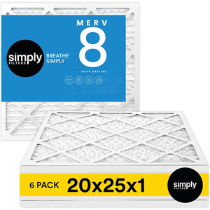 20X25X1 Air Filter, Merv 8, MPR 600, 6 Pack, Furnace Air Filter for HVAC (Actual