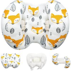 KAKIBLIN Baby Head Neck Support Pillow, 2 in 1 Banana Neck Pillow for Babies, Travel Pillow for Stroller Neck Support for Newborn, Adjustable Baby Pillow for Head (Yellow Fox)