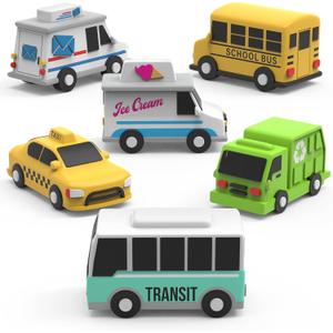 Tub Works Vehicles Bath Cars Mold Free Bath Toys, 6 Pack | Sealed, No Hole Bath Toys Design Keeps Moisture Out | Soft, Squeezable & Float on Water | Fun Baby & Toddler Bath Toys | City Car Bath Toys