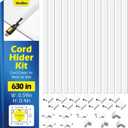 630in Cord Hider Kit, Cord Covers for Wires on Wall, Cord Hider for Wall Mount tv, tv Cable Hider Wall kit, Paintable Cable Raceway, Wire Covers for Cords, 40X L15.7in X W0.59in X H0.4in, White