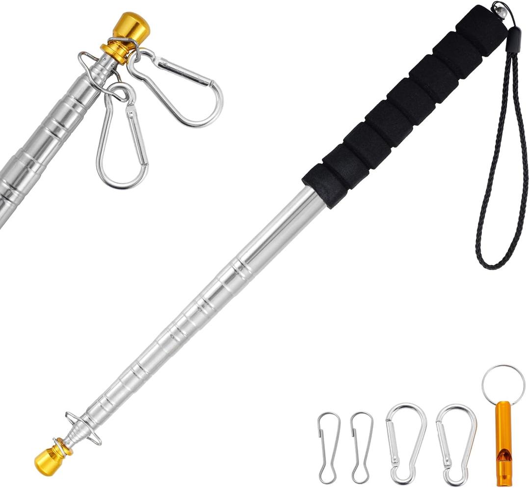 8.2ft/2.5M Telescopic Hand Held Flag Pole with 4 Clips,Thick Portable Stainless Steel Extendable Retractable Handheld Flagpoles,Collapsible Telescoping Festival Flag Pole for 3x5 4x6 Flags,Tour Guide