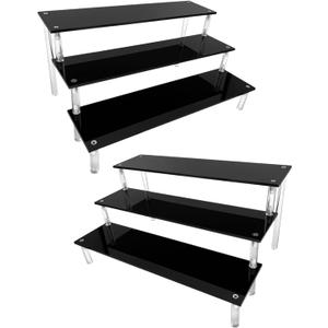 AZEAM Acrylic Riser, Black Display Risers Stand Large Collection Organizer Shelf for Cupcake Food Desserts Holder Cosmetic Products Tabletop Use and More (12 X 8 X 6 Inch) (2 Packs Black)