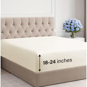 Extra Deep King Fitted Sheet - Hotel Luxury Single Fitted Sheet Only - Easily Fits 18 inch to 24 inch Mattress - Ultra Soft, Wrinkle & Fade Free w/Extra Deep Pockets - Breathable & Comfy - Off White