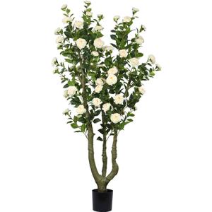 6.5ft Tall Camellia Artificial Tree, Handmade Faux Floral Camellia Tree, Pink White Blooming Flowers & Green Leaves, Artificial Plants for Home Front Door Decor Indoor Outdoor Party Wedding, Pack of 2