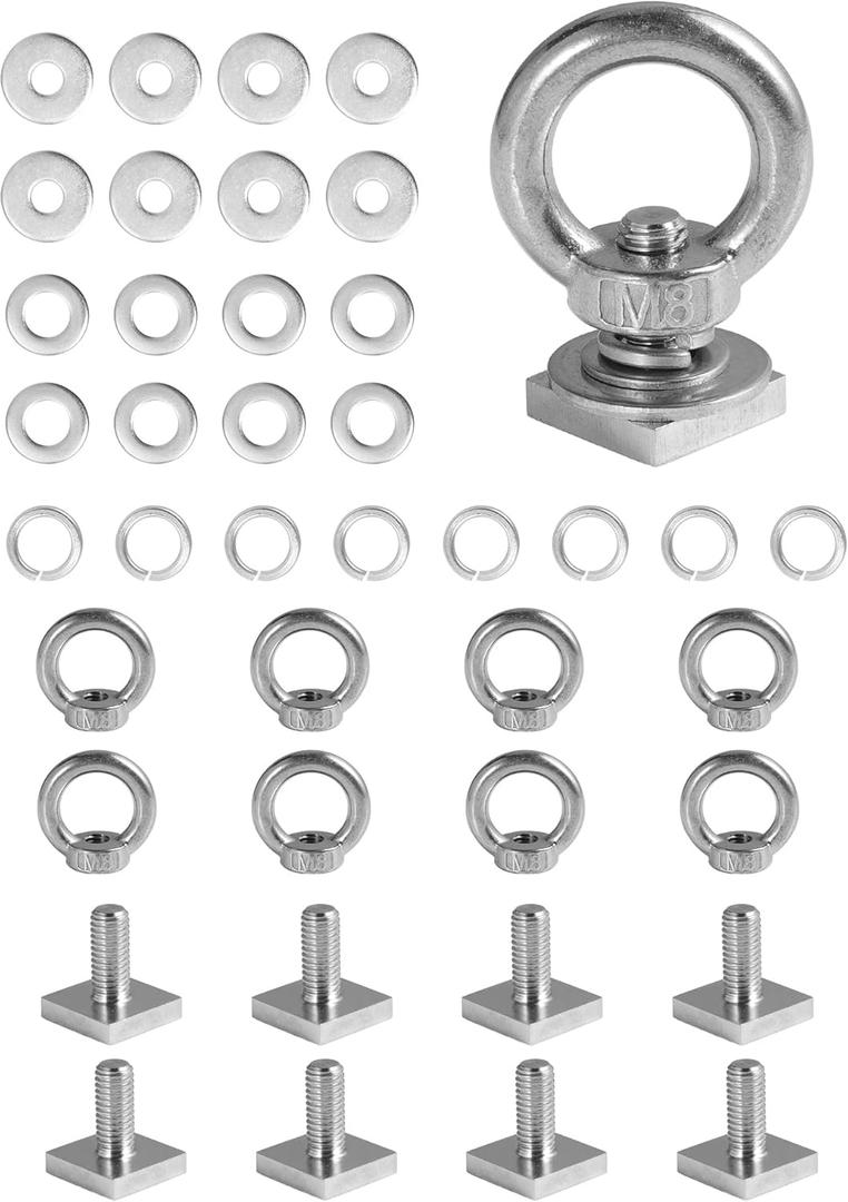 T Track Mount Tie Down Anchor for Roof Rack, M8 Heavy Duty Ring Shaped Eye Bolt, Stainless Steel T Bolt Eye Nut Tie Down Rings for Holding Bungee Cord, Ropes, Hooks