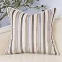 Yangest Beige Striped Throw Pillow Cover Multicolor Velvet Cushion Cover Modern Bohemian Pillowcase for Sofa Couch Bedroom Living Room Home Christmas Decoration,18x18 Inch