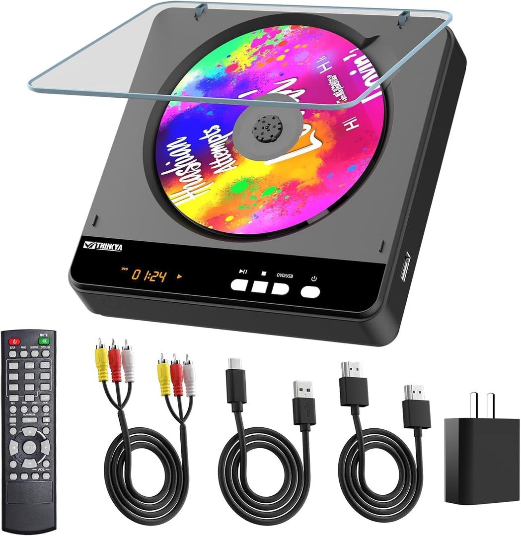 Portable DVD Player, All Region Free DVD Player with 1080P HDMI Upscaling for Smart TV, Compact Mini DVD Player with HDMI & AV Output, USB Playback, Anti-Shock, Remote Included (Black)