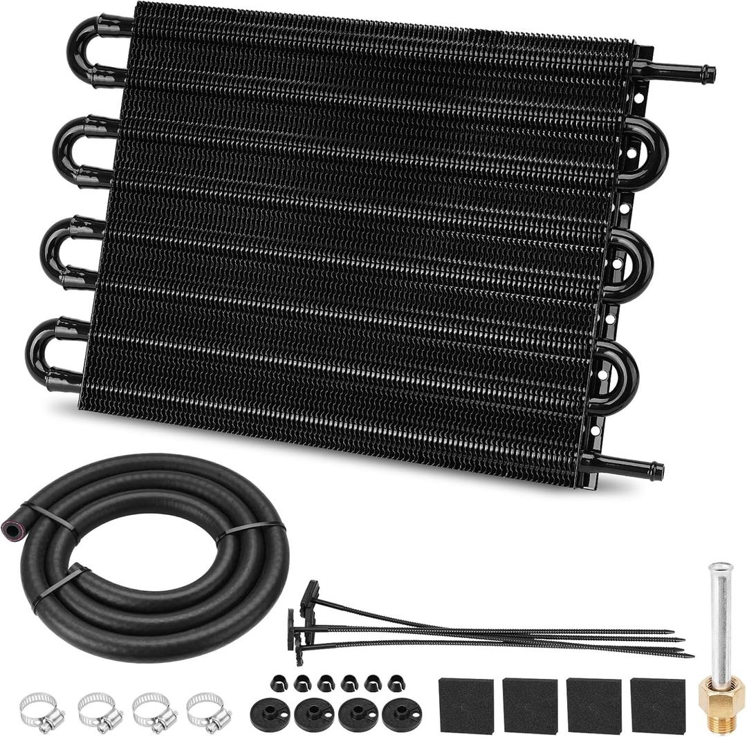 Upgrade 8 Pass Aluminium Transmission Oil Cooler, 5/16" Universal 8 Rows Tube and Fin Cooler Kit Engine with Hose Mounting (Black)