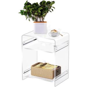 Clear Acrylic End Table,Acrylic Side Table 3-Tier Bedside nightstand for Living Room, Bedroom, Home Decor with Storage Shelf