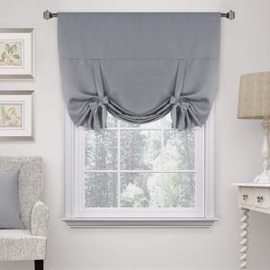H.Versailtex Thermal Insulated Blackout Short Curtain Bathroom Curtain Gray Tie Up Shade for Small Window Window Valance Balloon Roman Blind - 42" Wide by 63" Long - Dove Gray