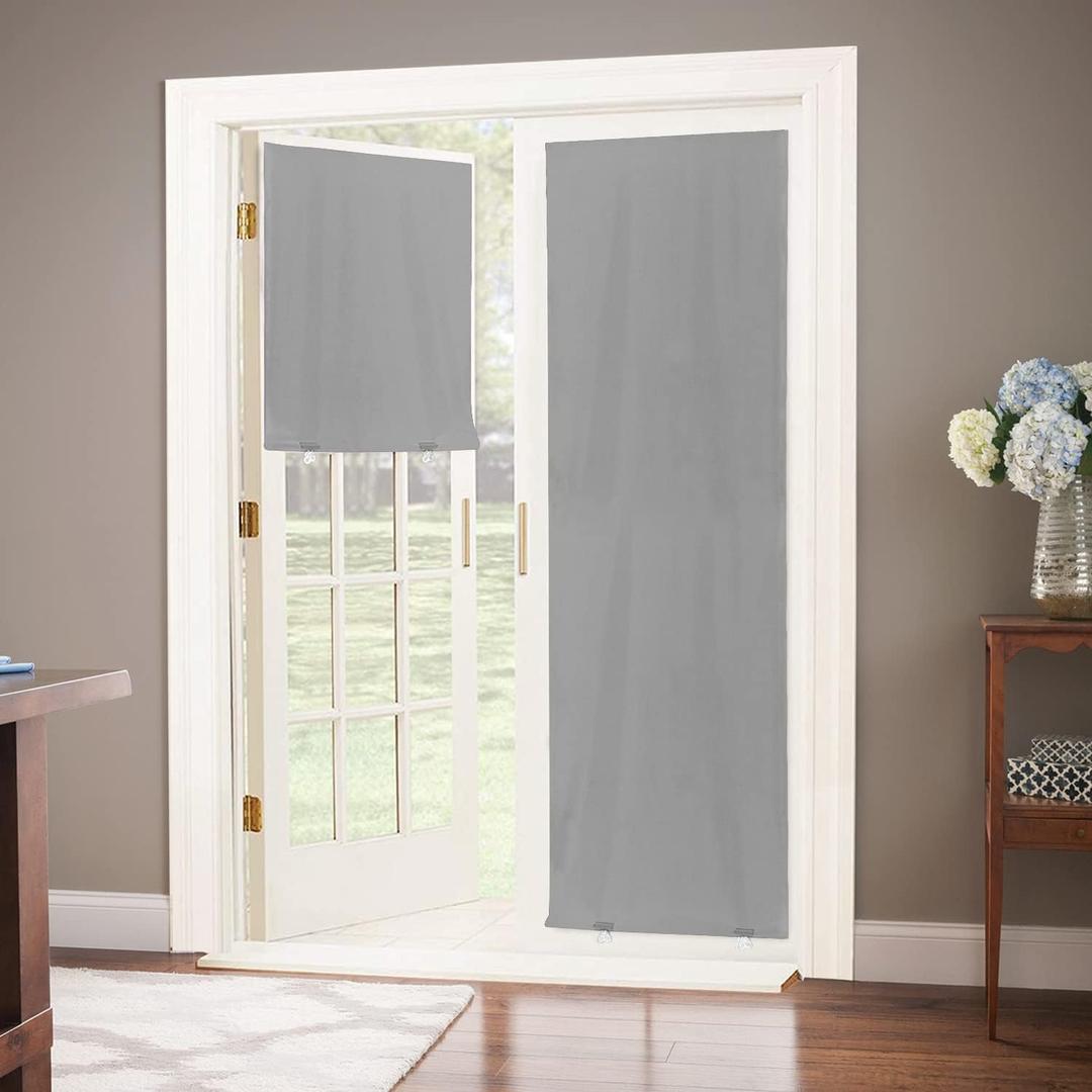 LazBlinds 100% Blackout Door Curtain, No Tools No Drill Cordless Blinds for Windows, Thermal Insulated UV Protection Privacy Window Curtains for French Door Front Door(26''W x 68''H, Grey, 1 Panel) (Gery)