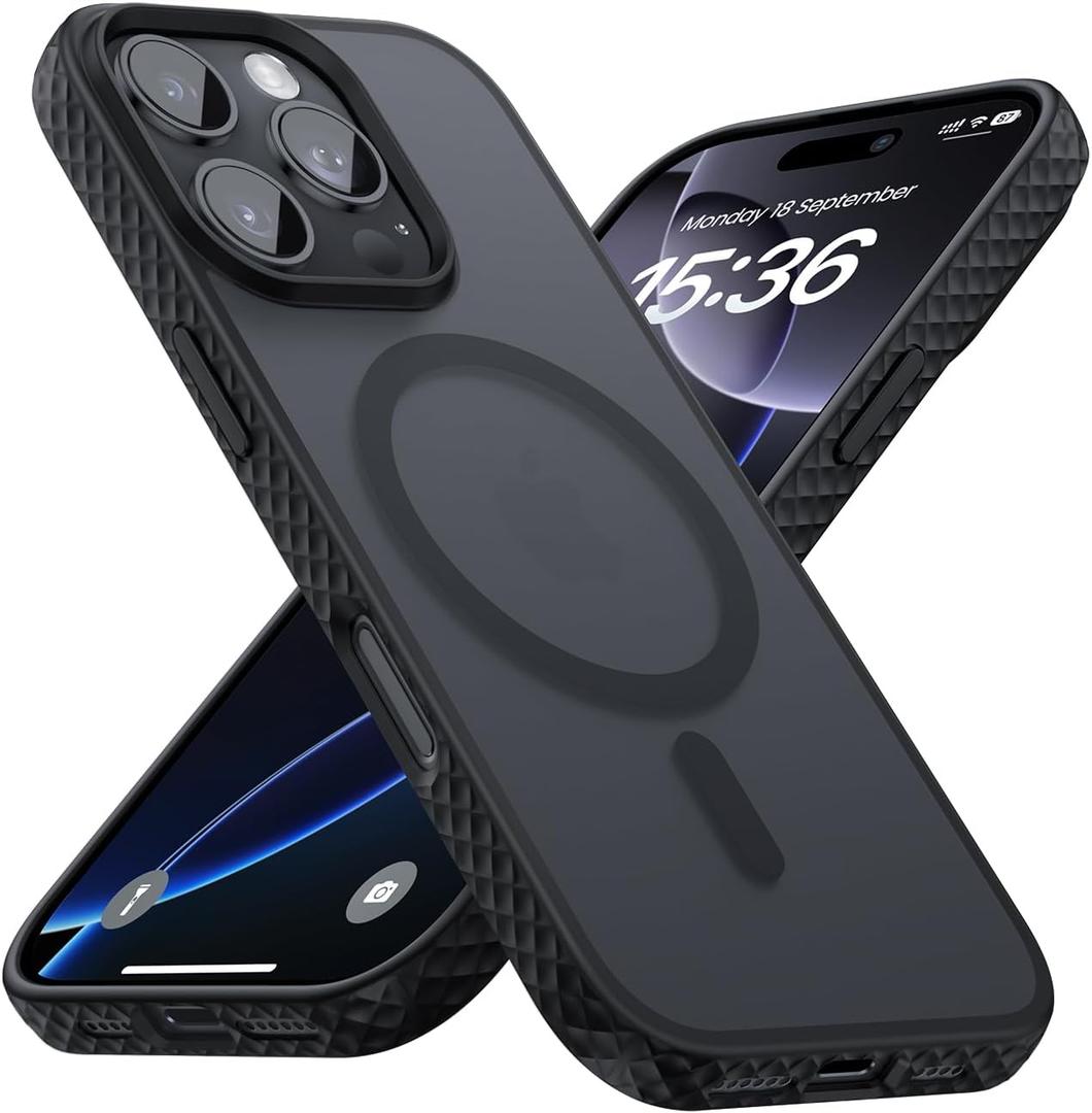 Lamicall Magnetic Case for iPhone 16 Pro Max, for Magsafe - [Anti-Slip Edge] Military Grade Shockproof Protection Translucent Hard Slim Magnet Protective Cover for iPhone 16 Pro Max 6.9 inches (Black)