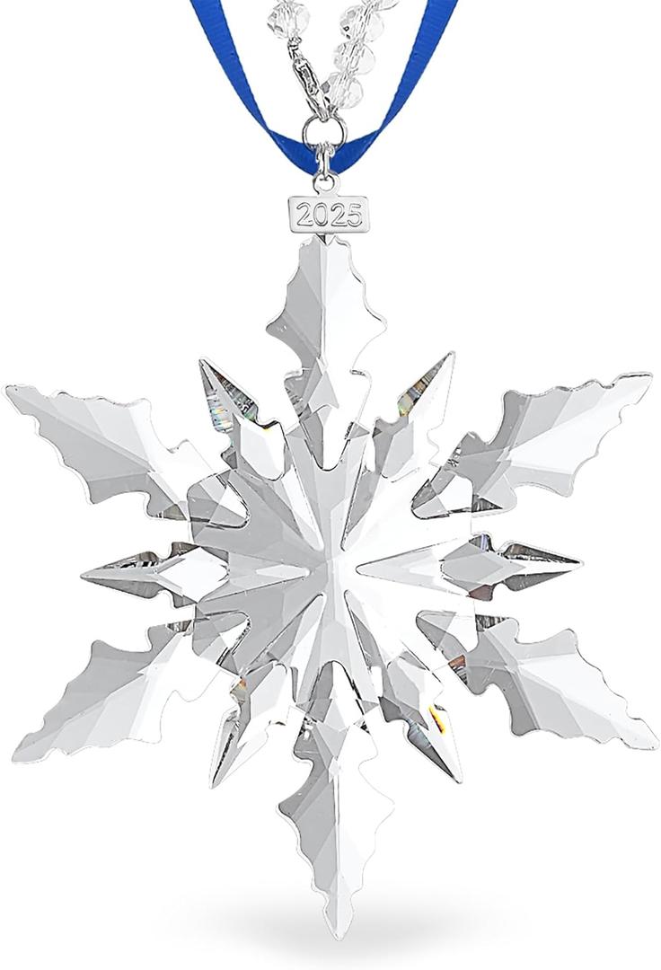 2025 Annual Christmas Ornaments Crystal Snowflake Star - Christmas Tree Ornaments Pendant Crystal Sun Catcher Home Hanging Decor (White)