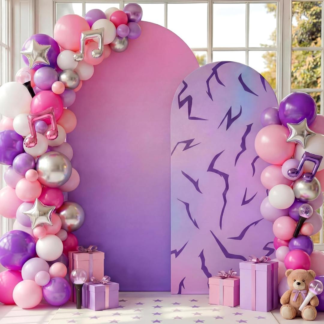 Moukeren 2 Pcs Kpop Themed Arch Backdrop Cover 6ft and 7.2ft Kpop Theme Tattoo Design for Singer Themed Birthday Party Friendship Fans Purple Birthday Banquet Photo Arches Background Decorations