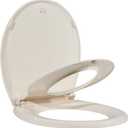 Durable Elongated Toilet Seat with Slow Soft Close - Easy to Install and Clean, Never Loosens - White, Fits Most Elongated Toilets Almond