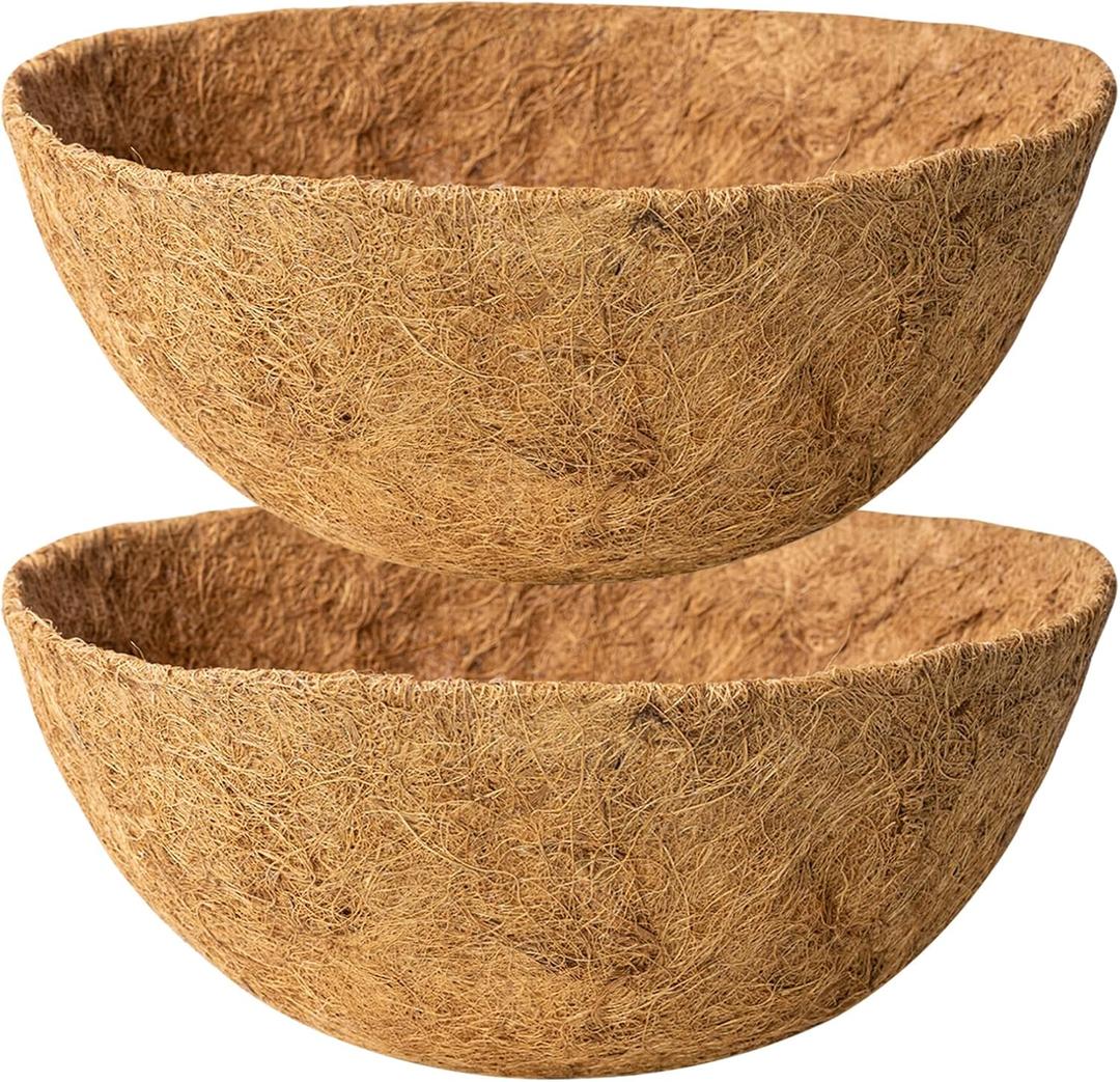 18 Inch Natural Coconut Fiber Liner for Hanging planters Round Coco Replacement Liners for Flower Basket Planter Large Coco Coir Pots for Outdoor Garden Plants 2 Pack