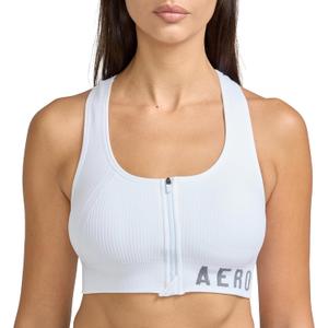 AEROPOSTALE Womens Performance Zip Up Sports Bra (Large, White Ribbed)