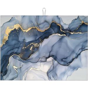 Marble Blue Dish Drying Mat for Kitchen Counter, Luxurious Marble Texture Dish Drying Pad with Anti-Slip Rubber Base