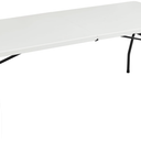 Amazon Basics Heavy Duty Portable Folding Table, 6 ft, Indoor & Outdoor, Fold-in-Half Design with Carrying Handle, White