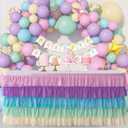 Table Skirt Rainbow Unicorn 6ft Ruffle Rectangle Tablecloth for Birthday Party Baby Shower Parties Decorations