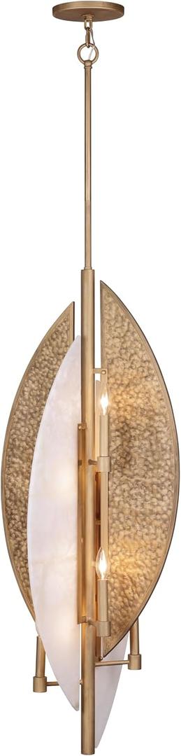 Minka Lavery 3463-788 Saint Martin Alabaster & Hammered Panels Pendant Ceiling Light, 8-Light 480 Total Watts, 47" H x 18" W, Ashen Gold