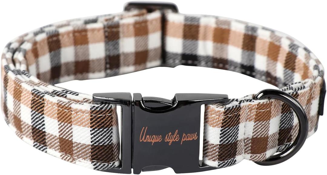 Unique Style Paws Dog Collar Metal Buckle Collar Gift for Small Medium Large Boys Girls Dogs, Brown Plaid