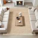 RUSVILLA 9' x 12' Jute & Wool Mini Check Area Rug with 4-Inch Border Handwoven mini Check Pattern – Living Room, Dining & Bedroom Rug, Neutral Indoor Natural Farmhouse Décor (9' x 12')