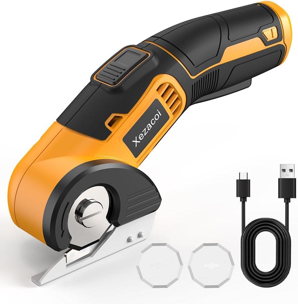 Electric Cardboard Cutter - Cordless Electric Scissors for Cardboard with Safety Lock & 2 Spare Blades, Power 4V Rechargeble Box Cutters for Fabric Carpet Leather Plastic Cutting, Crafting
