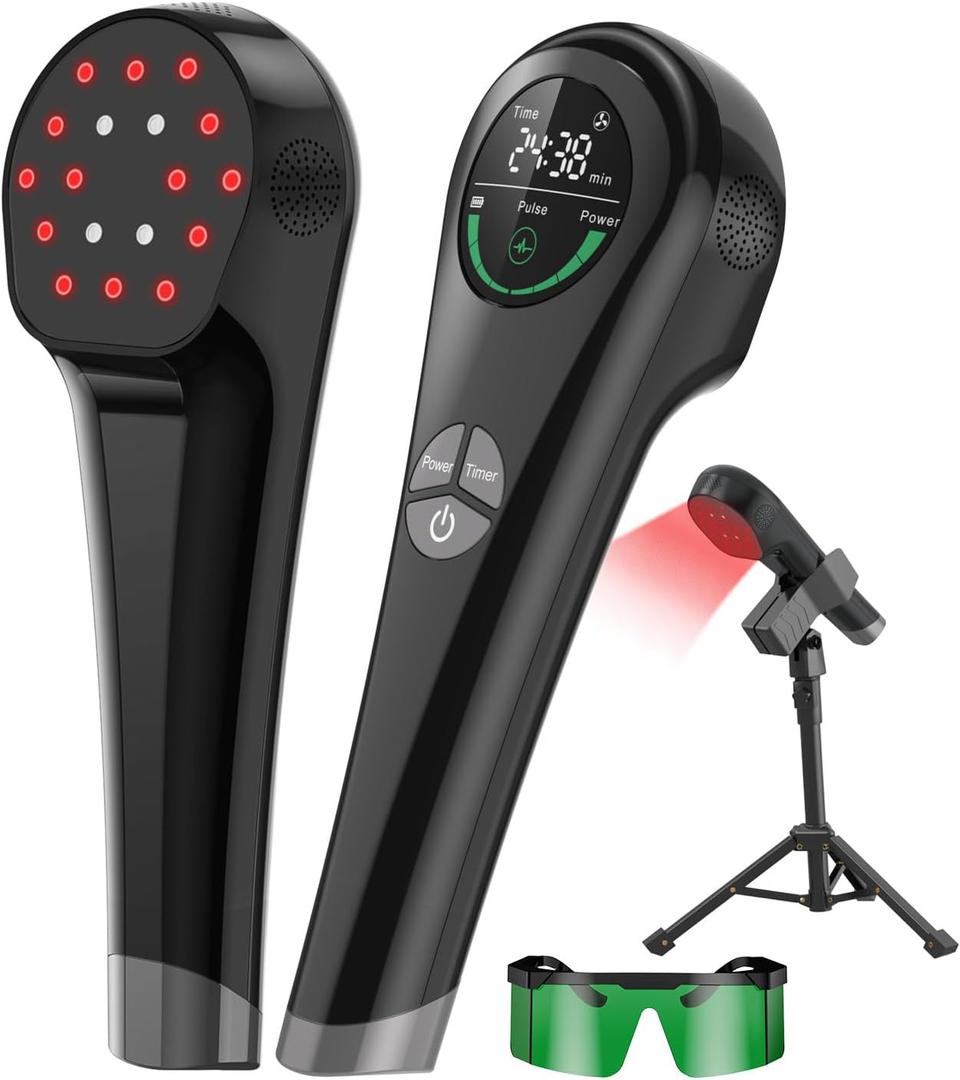 Handheld Red Light Therapy Device with Stand, Near Infrared Light Therapy Device with Pulse Mode, Cold Laser Therapy Device for Joints and Muscle Pain (4 * 808nm + 14 * 650nm）