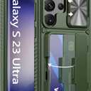 Vihibii for Samsung Galaxy S23 Ultra Case with Card Holder (4 Cards) & Sliding Camera Cover & Kickstand, Shockproof Rugged Hard Back & TPU Edge Wallet Case for Galaxy S23 Ultra 5G 6.8" 2023, Green