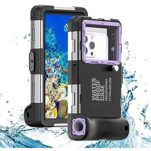 ShellBox Case Diving Case 2nd Gen for iPhone16 Pro Max/16 Pro/16 PLUS/16/Samsung Galaxy SeriesS24-S20 Ultra, Universal Phones[4.9-6.9 Inch],Snorkeling[15m/50ft] Full Body Protector Black-Purple (Black-purple)