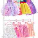 Bamboo Kids Clothing Rack with Dual Poles, Child Dress Up Rack, Clothing OrganizerRack, Small GarmentRack, Perfect for Costumes and Accessories (White)