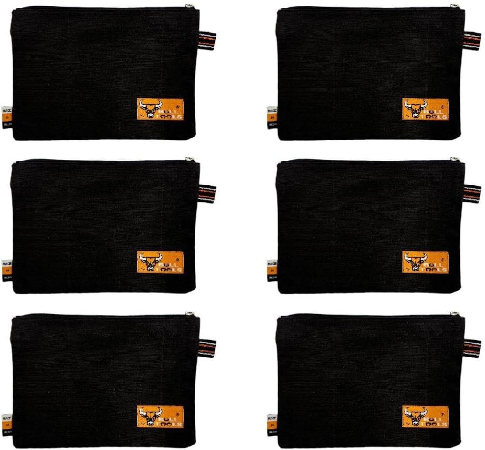 BULL TOOLS Tool Pouch 100% Cotton Canvas 16 oz Tool Organizer Bag, Wrench Holder Pouch, Multi-Purpose Wrench Organizer Bag, Heavy Duty Plastic Zipper - Pack of 6 - (Tools are not Included) (Assorted Color 1)