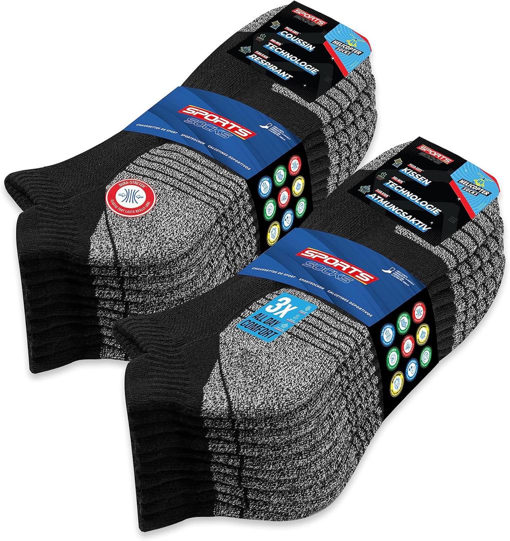 SOXCO Men's Ankle Socks 10-Pack Low Sports Cushioned Socks Men Women, Pack of 10 Pairs (Size: 9-12, Sporty Black)