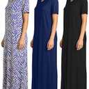 Real Essentials 3 Pack: Women's Soft Maxi Long Nightshirt Short Sleeve Soft Nightgown Sleep Dress (Plus Size)