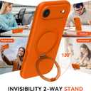 Compatible with iPhone Air Case with Stand, Full Camera Protection Slim Liquid Silicone Phone Case for iPhone 17 Air Compatible with MagSafe Magnetic Ring Kickstand Case 6.5", Cosmic Orange