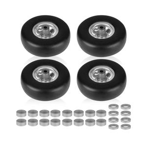 9x3.50-4" Flat Free Lawn Mower Tire and Wheel Smooth Tire with Rim for Commercial and Residential Walk-Behind Lawnmowers, Hand Trucks, Garden Carts and Trailers | 4" Centered Hub | Bore ID 3/4" 4PCS