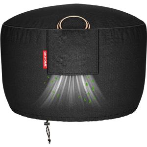 [2025 Upgraded 900D Fabric] Fire Pit Cover Round for 33-36 inch Fire Pit, 900D Heavy Duty Waterproof Fabric with Air Vent, Handle & Tightening Drawstring, 36"Dia x 24"H -Black