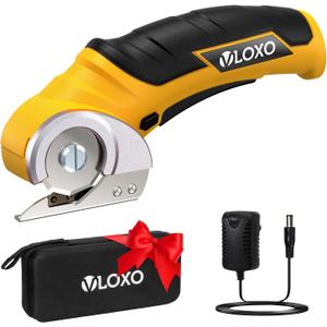 VLOXO Cordless Cardboard Cutter, Electric Scissors for Cardboard with Safety Lock, Power Rotary Scissors Multi-Cutting Tools, Rechargeable Box Cutter Electric for Carpet Leather (Yellow)