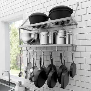 KES 30-Inch Silver Gray Pot Rack Wall Mounted, 100 Lbs Capacity