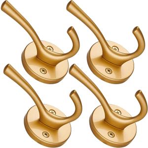 TECI Coat Hook - All-Metal with Gold Brush Finish - Ideal Hanging for Robes, Towels, Bag,Backpack, and Hat Storage - Wall Mounting for Closet, Mudroom and Bathroom (4 Pack),TC007J-4