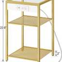 HOOBRO End Tables Set of 2 with Charging Station, Side Tables with USB Ports & Power Outlets, 3-Tier Slim Nightstands with Storage Shelves, Tempered Glass, for Living Room, Bedroom, Gold GD77UBZP201, 13.4"L x 11.8"W x 22.8"H