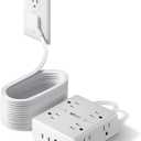 20Ft Long Extension Cord, Flat Plug Power Strip with 8 Outlets & 4 USB Ports (2 USB C), Wall Mountable Surge Protector, Desk Charging Station for Home Office, College Dorm Room Essentials (White)