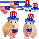 4 Pcs Pet Independence Day Costume 4th of July Guinea Pig Hat and Bandana Uncle Sam Rabbit Hat American Flag Small Animals Hat Bandana Triangle Bib Scarf with Stars and Stripes Pattern (S)
