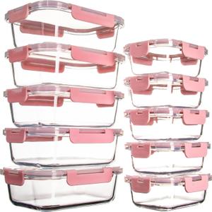 UMEIED 10 Pack Glass Food Storage Containers with Lids Leakproof, Airtight Glass Meal Prep Containers For Lunch, On The Go, Leftover, Dishwasher Safe, Large