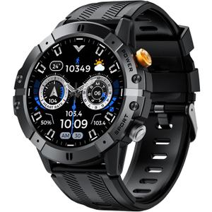 Smart Watches for Men Military Watches Blood Pressure Monitor Heart Rate Sleep Monitor Make/Answer Call SNS Msaage Reminder Fitness Tracker Pedometer Step Counter Waterproof iOS Android Phones (Black)
