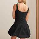 Women Puffy Bubble Hem Mini Dress Sleeveless Sexy Summer Going Out Clubwear (Black, S)